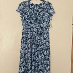 Elegant Floral Blue Midi Dress